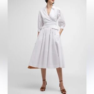 Cinq à Sept  White Camron Poplin V-Neck A-Line MIDI Dress Size 6